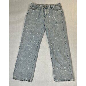 Pearl Embellished Light Wash High-Waisted Denim Jeans XLarge